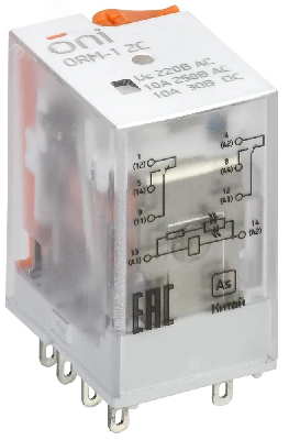 Реле интерфейсное ORM 2C 220В AC со светодиодом и тестовой кнопкой