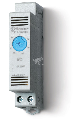 Термостат щитовой для включения охлаждения, диапазон температур 0…+60°C, 1NO 10A, модульный, ширина 17.5мм, степень защиты IP20