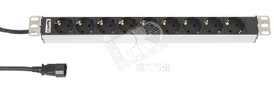 Блок розеток для 19` шкафов горизонтальный 9 розеток 10 A шнур IEC 320 C14 2.5м