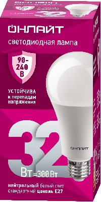 Лампа светодиодная 32вт OLL-A70-32-230-4K-E27 ОНЛАЙТ