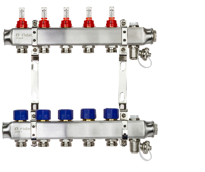 Коллекторная группа SSM-5RF set 5 контуров 1' x 3/4' с расходомерами и кронштейнами