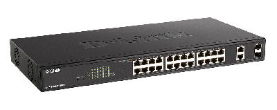 Коммутатор настраиваемый L2 PoE 26 портов, 24хPoE 10/100/1000 Мб/с, 2хRJ45/SFP+, 370 Вт