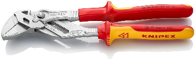 Клещи переставные - гаечный ключ VDE 1000V 52 мм  (2) L-250 мм диэлектрические Cr-V хромированны    е 2-компонентные рукоятки KN-8606250