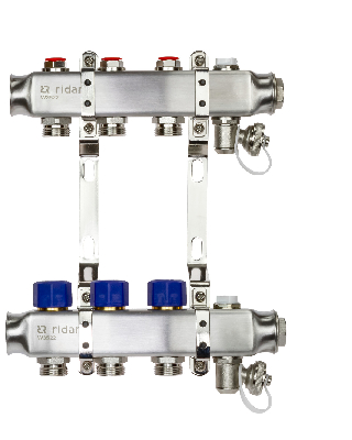 Коллекторная группа SSM-3R set 3 контура 1' x 3/4' с термостатическими клапанами и кронштейнами