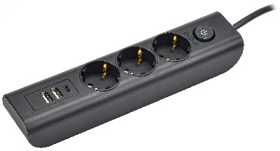 MODERN Удлинитель У03В 3 розетки с заземляющим контактом + USBх3 2м 3х1мм2 16А/250В черный