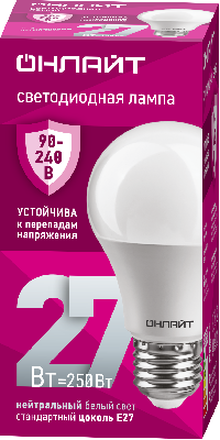 Лампа светодиодная 27вт OLL-A60-27-230-4K-E27 ОНЛАЙТ