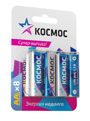 Батарейка  LR6 (AA) 1.5V Alkaline 8BL, КОСМОС