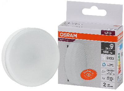 Лампа светодиодная LED 12 Вт GX53 6500К 960Лм таблетка 220 В (замена 100Вт) OSRAM