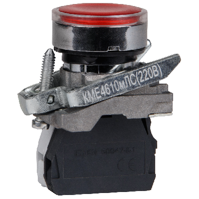 Кнопка КМЕ4610мЛС-220В-красный-1но+0нз-цилиндр-индикатор-IP65