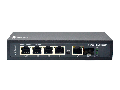 Коммутатор неуправляемый 4 порта RJ45/SFP 10 100 1000 Мб/с PoE 65Вт